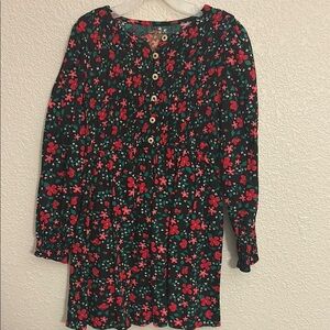 Girls Floral Winter Button-Up Dress